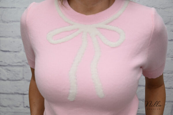Fein gestricktes Kurzarmshirt in Puderrosa – Bild 3